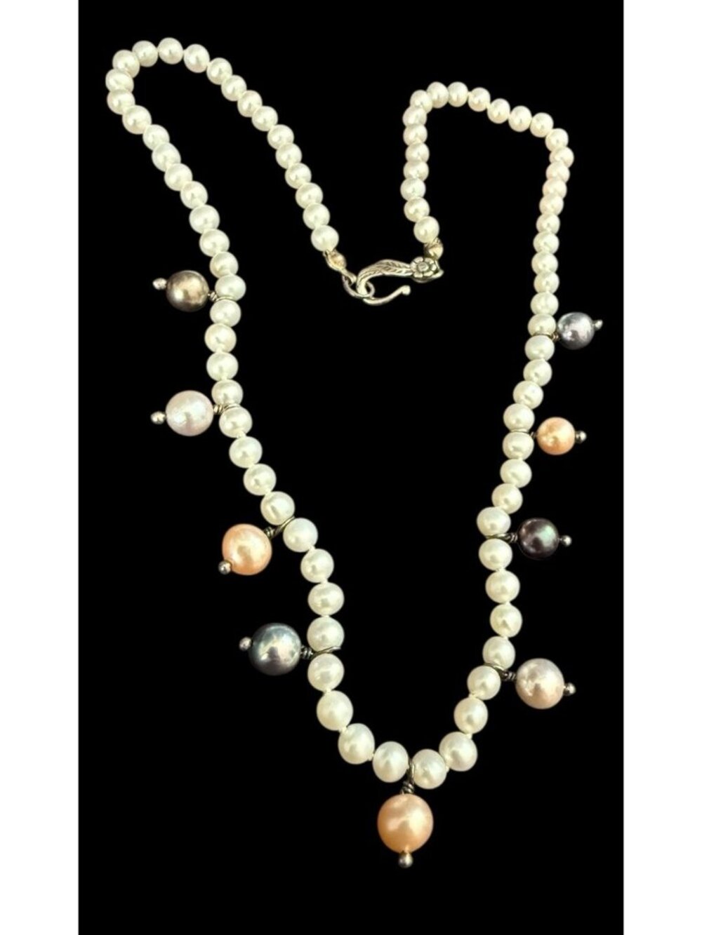 Regina Lane RL Sterling Silver Multicolor Cultured Pearl Bead Station Necklace